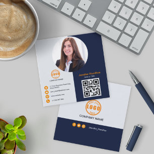 Professionell Grått Orange lägg till din fotoQR-ko Fyrkantigt Visitkort