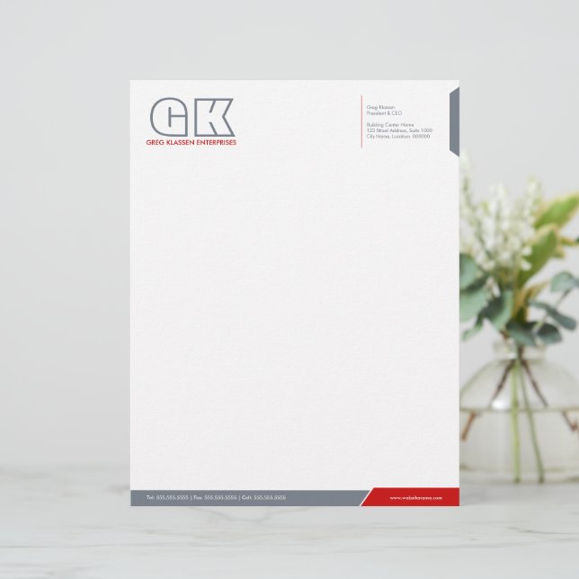 Professionell Grått & Red Letterhead-mall Brevhuvud (Stående Fram)
