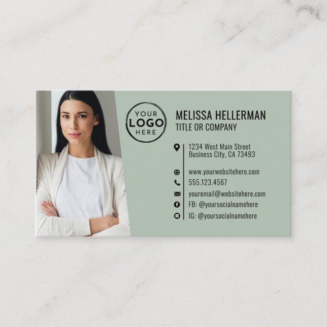 Professionell Grön QR-kod Foto Logotyp Visitkort (Framsida)