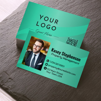 Professionell Grönt Foto QR Code Modern Visitkort