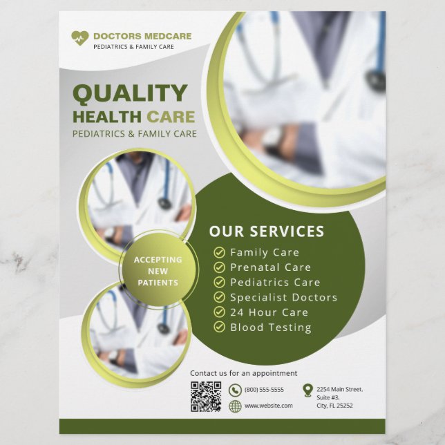 Professionell Grönt Health Medical Care Business Reklamblad (Framsidan)