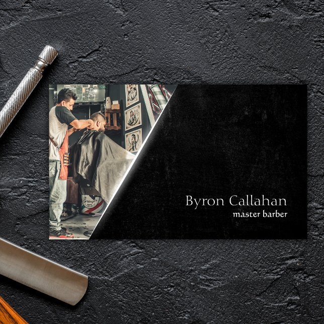 Professionell Grunge Barber Stylist Barbershop Visitkort (Personalized Barbershop Business Card)