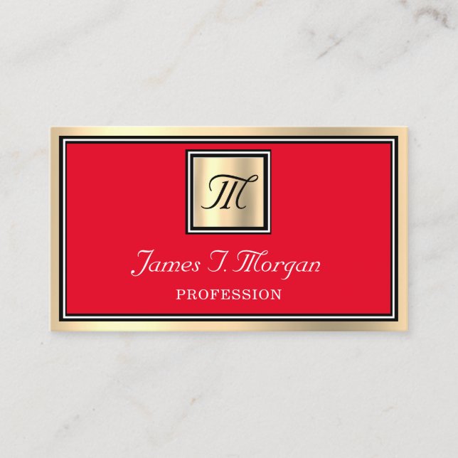 Professionell Guld Brown Red VIP Framed Monogram Visitkort (Framsida)