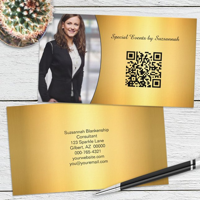 Professionell Guld Flare Anpassningsbar Foto QR-ko Visitkort (Skapare uppladdad)