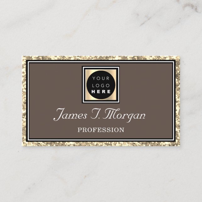 Professionell Guld Glitter Ram Logotyp Smala kaffe Visitkort (Framsida)