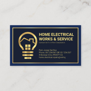 Professionell Guld Home Bulb Electrician Visitkort