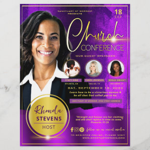 Professionell Guld & Lila Church Conference Reklamblad