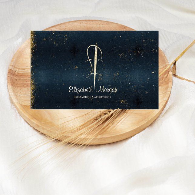 Professionell,Guld Nål Sew Alterations Navy Blue Visitkort (Skapare uppladdad)