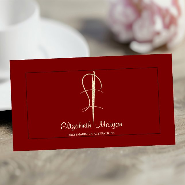 Professionell,Guld Nål Sew Alterations Red Visitkort (Skapare uppladdad)