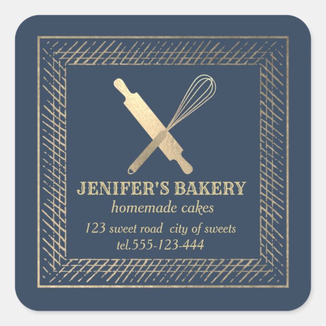 Professionell guld, rullstift, bakverk fyrkantigt klistermärke (Framsida)