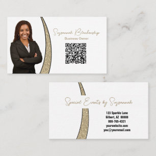 Professionell Guld Silver av Faux Glitter Foto QR Visitkort