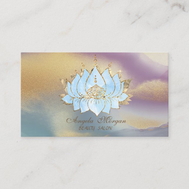 Professionell guldblå lotus färgrik visitkort (Framsida)