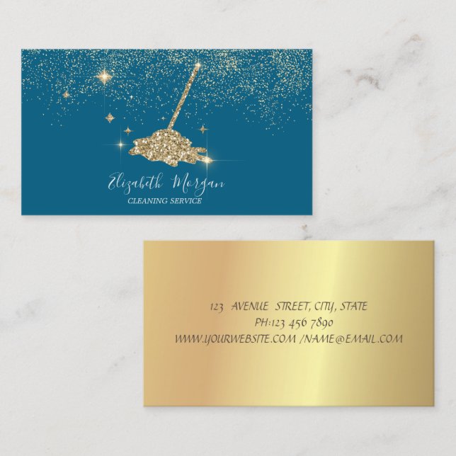 Professionell guldkonfetti glitter kvast visitkort (Fram/baksida)