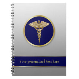 Professionell guldläkare Caduceus blå Anteckningsbok