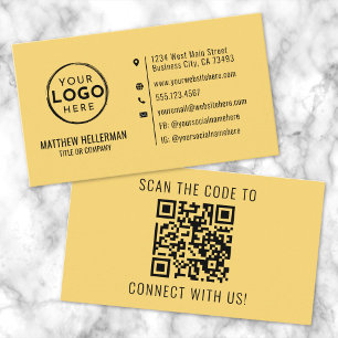 Professionell Gult Modern Minimalist QR-kodLogotyp Visitkort