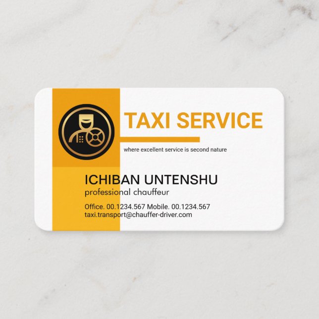 Professionell Gult Taxi Färg Chauffeur Visitkort (Framsida)