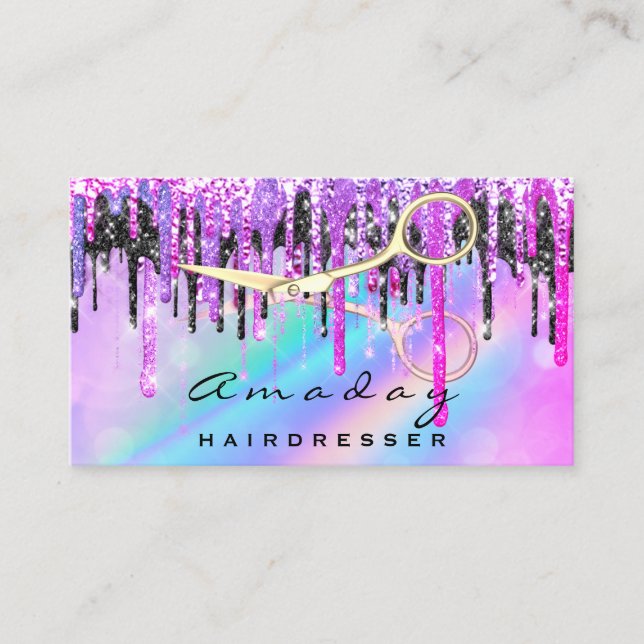 Professionell Hair Salon Golden Scissors Rosa Visitkort (Framsida)