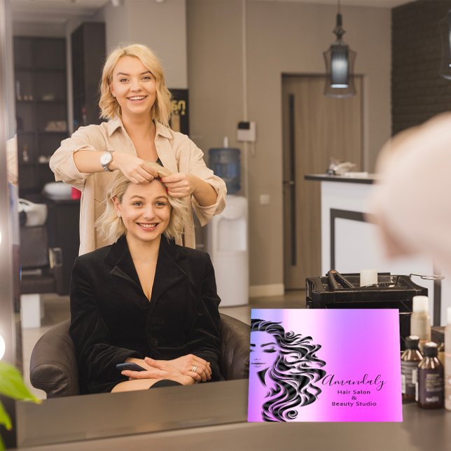 Professionell Hair Salon Makeup Lash Lila Rosa  Fyrkantigt Visitkort (Hairdresser Makeup Business Card FlorenceK )