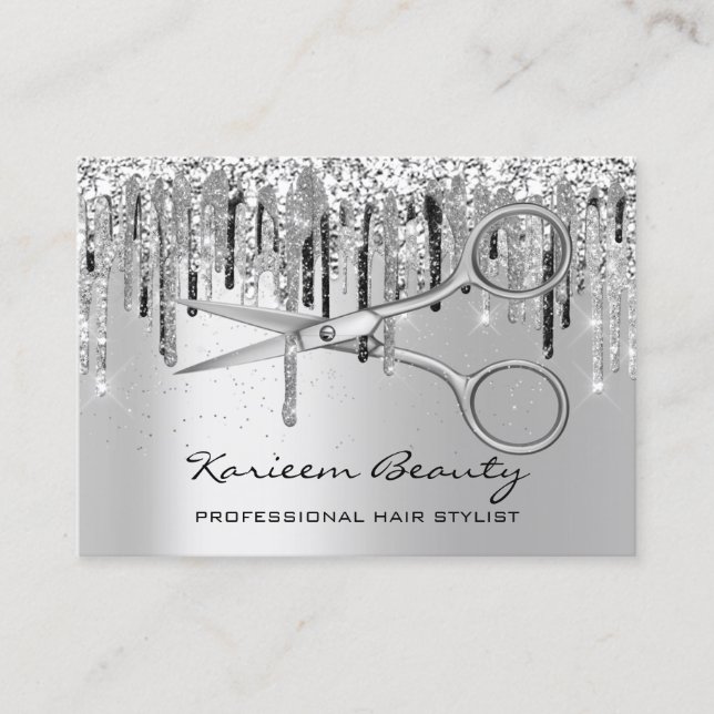Professionell Hair Stylist Silver Grått-saxar Visitkort (Framsida)