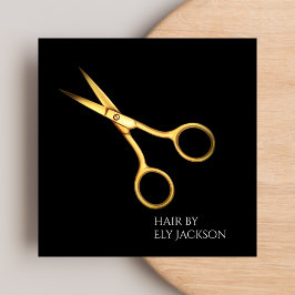 Professionell Hairdresser Guld Scissor & Black Fyrkantigt Visitkort