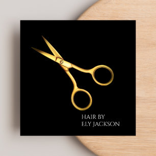 Professionell Hairdresser Guld Scissor & Black Fyrkantigt Visitkort