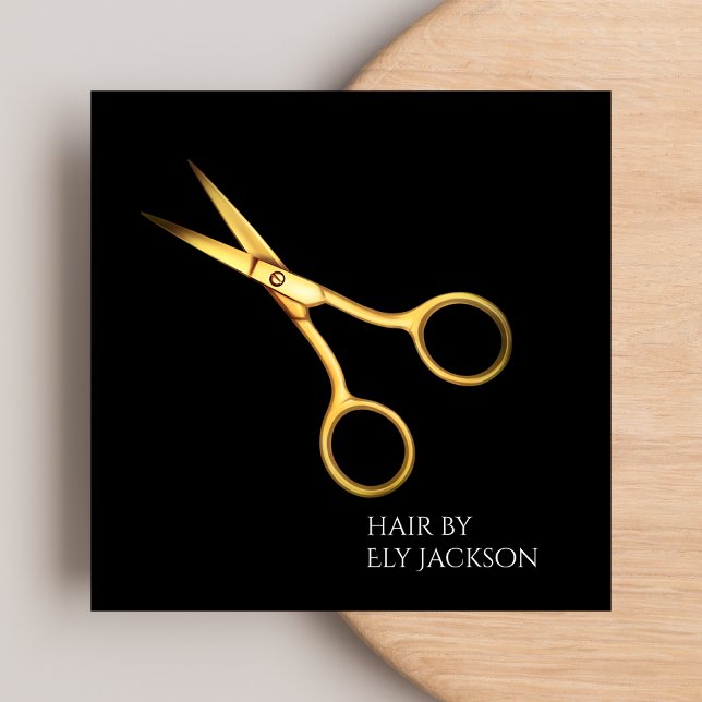 Professionell Hairdresser Guld Scissor & Black Fyrkantigt Visitkort (Skapare uppladdad)