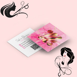 Professionell Hairdresser Modern QR Code Rosa Fyrkantigt Visitkort