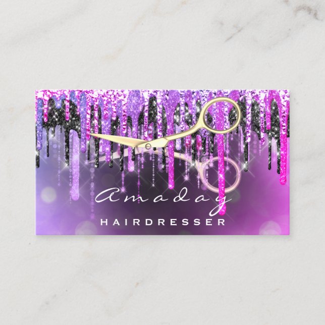 Professionell Hairdresser Scissors Guld Drip Rosa Visitkort (Framsida)