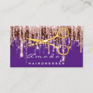 Professionell Hairdresser Scissors Guld Lila Visitkort