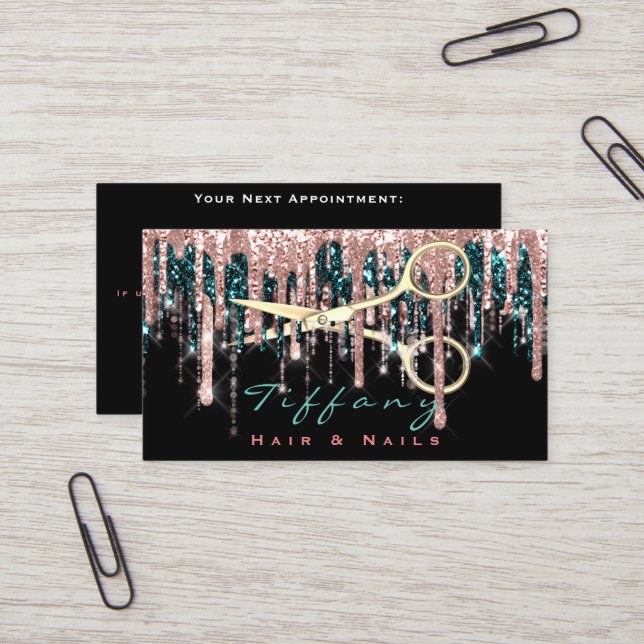 Professionell Hairdresser Scissors Ro Black Guld Visitkort (Fram/Back In Situ)