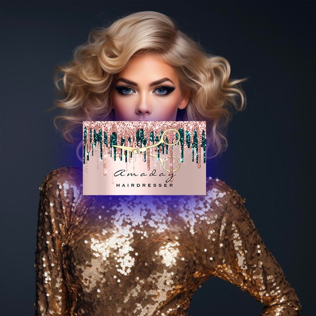 Professionell Hairdresser Scissors Ro Drip Guld Visitkort (Professional Hairdresser Scissors Rose Drip Gold Business Card)