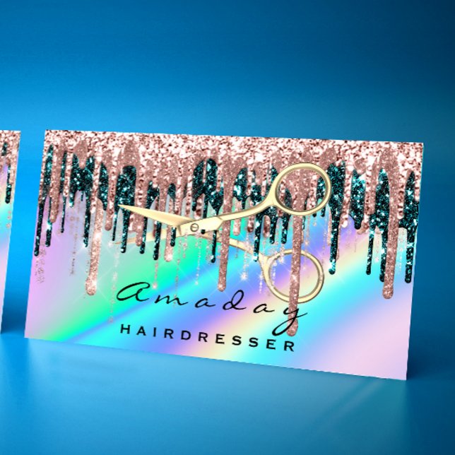 Professionell Hairdresser Scissors Ro Holograph Visitkort (Professional Hairdresser Scissors Rose Holograph Business Card)