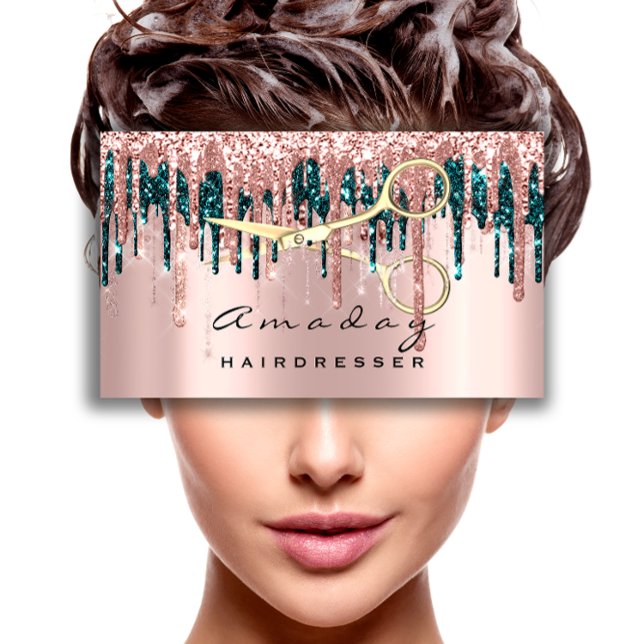 Professionell Hairdresser Scissors Ro Teal Guld Visitkort (Professional Hairdresser Scissors Rose Teal Gold Business Card)