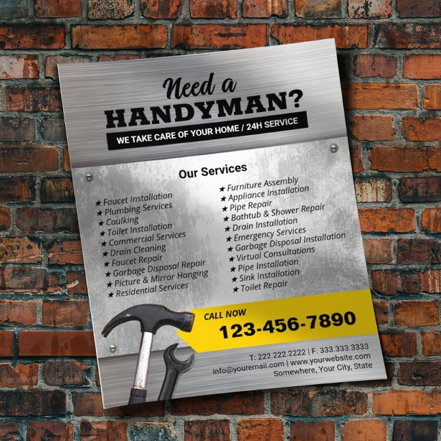 Professionell Handyman & Repair Service Faux Metal Flygblad (Skapare uppladdad)