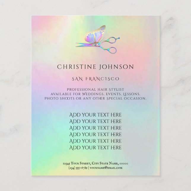 professionell hårstylist flugor flygblad (Framsidan)