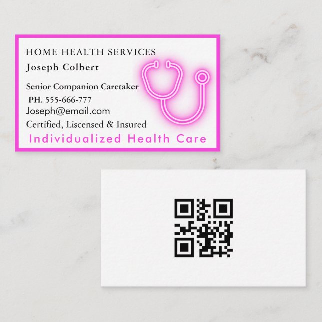 Professionell Health Caregiver Medical QR Code ros Visitkort (Fram/baksida)