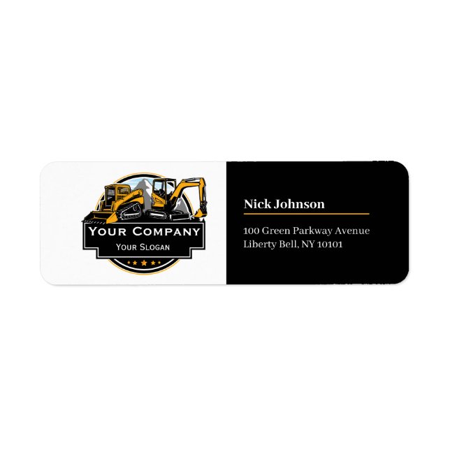 Professionell Heavy Equipment Construction Company Returadress Etikett (Framsidan)