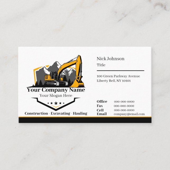 Professionell Heavy Equipment Construction Company Visitkort (Framsida)