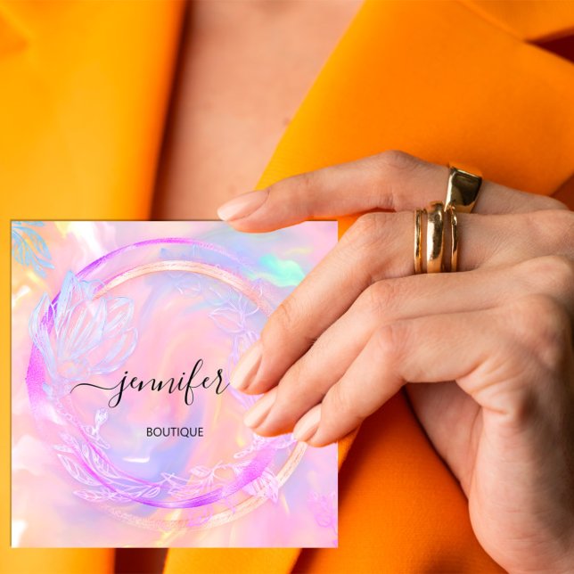 Professionell Holografisk Blommigt QR-kodLogotyp Fyrkantigt Visitkort (Professional Holographic Floral QR Code Logo Square Business Card)