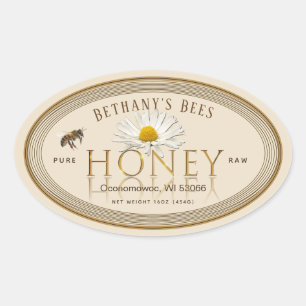 Professionell Honung Label Ivory Guld Oval Ovalt Klistermärke
