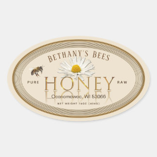 Professionell Honung Label Ivory Guld Oval Ovalt Klistermärke