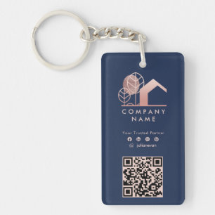 Professionell House Logotyp Navy Blue Ro Guld Qr