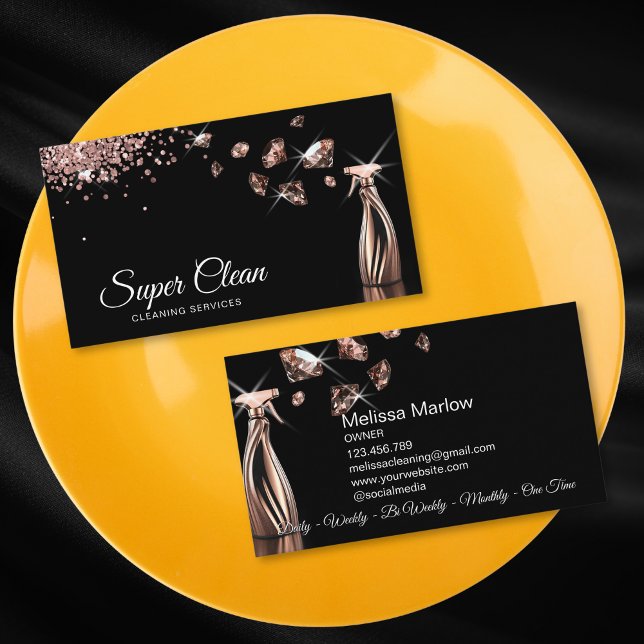 Professionell House Städning Hushållning Visitkort (rose gold house cleaning spray bottle with diamonds)