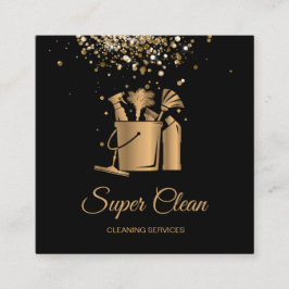 Professionell House Städning Maid Guld Glitter Bus Fyrkantigt Visitkort