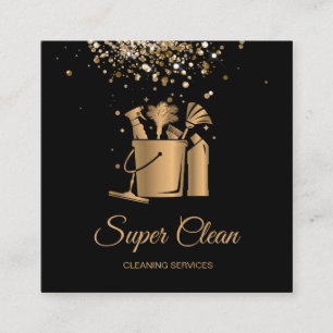 Professionell House Städning Maid Guld Glitter Bus Fyrkantigt Visitkort