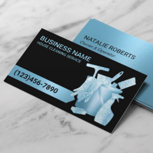 Professionell House Städning Modern Blue Glitter Visitkort