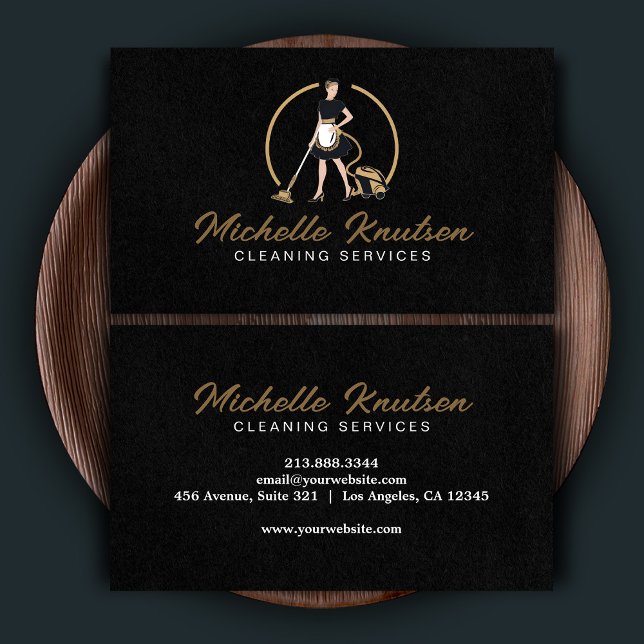 Professionell House Städning Service Black Guld Visitkort (Skapare uppladdad)