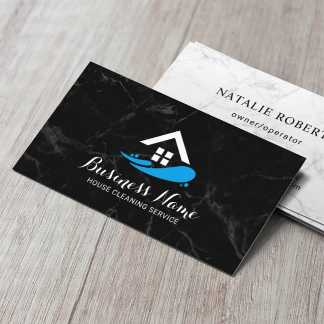 Professionell House Städning Service Mörk Marble Visitkort (Skapare uppladdad)