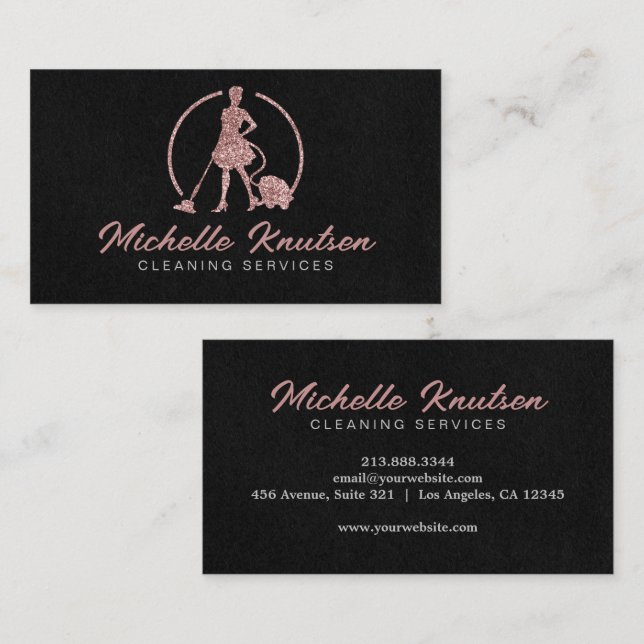 Professionell House Städning Service rosa glitter Visitkort (Fram/baksida)