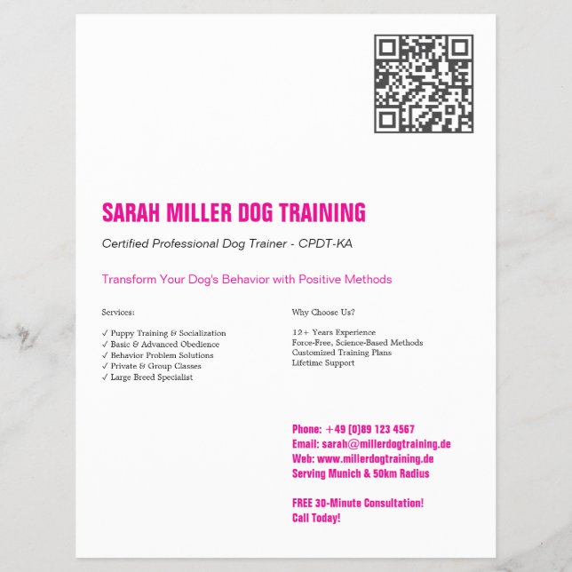 Professionell Hundtränare Flyer Grand Danois (Baksidan)